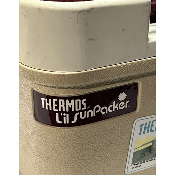 Vintage Thermos L'il SunPacker 6.5 Qt Burgundy Beach Pool Cooler Lock Lid USA - Picture 3 of 10